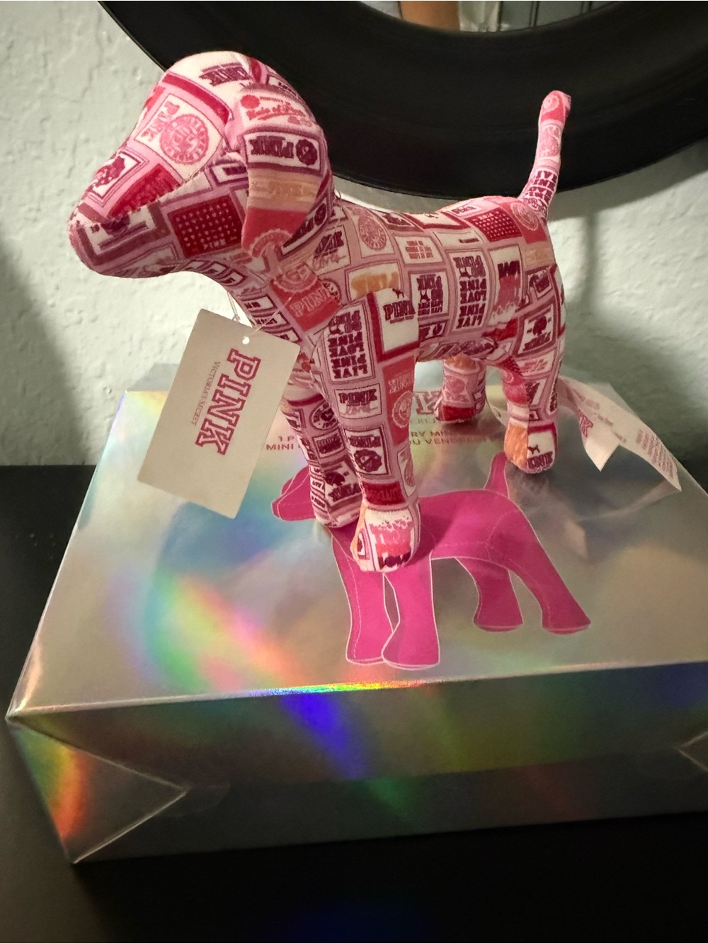 PINK Victoria's Secret Pink Pattern Logo Plush Dog Accent